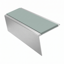 Heavy Duty Rake Back Aluminium Stair Nosing 3.22m, 62 x 56, sage green insert, Satin Silver finish