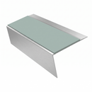 Rake Back Stair Nosing 2.75m 70mm Tread Anti Slip Vinyl, sage green insert, Satin Silver finish