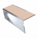 Rakeback Aluminium Stair Nosing 2.75m 56mm Custom Finishes, sahara insert, Mirrorflect Silver finish