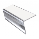 Rakeback Aluminium Stair Nosing 2.75m 56mm Custom Finishes, white insert, Mirrorflect Silver finish