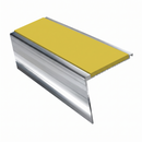 Heavy Duty Rake Back Aluminium Stair Nosing 2.44m, 62 x 56, yellow insert, Mirrorflect Silver finish