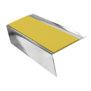 Aluminium Stair Nosing Rake Back 2.44m 70mm Single Channel, yellow insert, Mirrorflect Silver finish