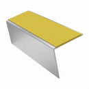 Heavy Duty Rake Back Aluminium Stair Nosing 2.44m, 62 x 56, yellow insert, Satin Silver finish