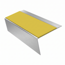 Aluminium Stair Nosing Rake Back 2.44m 70mm Single Channel, yellow insert, Satin Silver finish