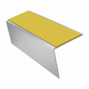 Heavy Duty Aluminium Stair Nosing 3.22m Slip Resistant, yellow insert, Satin Silver finish