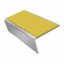 Carpet Stair Nosing 2.44m Aluminium Rake Back PVC Insert, yellow insert, Satin Silver finish