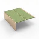 Double Channel Stair Nosing 2.75m Rake Back 93mm Tread, apple green insert, Satin Bronze finish