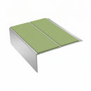 Rake Back Double Channel Stair Nosing 2.44m 93mm Vinyl, apple green insert, Satin Silver finish