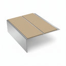 Rake Back Double Channel Stair Nosing 3.22m 93mm Tread Vin, beige insert, Satin Silver finish