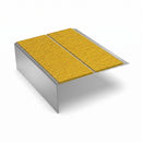 Double Channel Aluminium Stair Nosing 93mm MorGrip Vinyl, brimstone - exterior grip insert, Satin Silver finish
