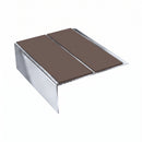 Rake Back Double Channel Stair Nosing 2.44m 93mm Vinyl, brown insert, Mirrorflect Silver finish