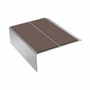 Double Channel Stair Nosing 2.75m Rake Back 93mm Tread, brown insert, Satin Silver finish