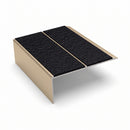 Double Channel Aluminium Stair Nosing 93mm MorGrip Vinyl, coal - exterior grip insert, Satin Bronze finish