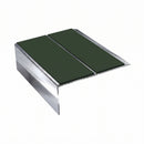 Double Channel Stair Nosing 2.75m Rake Back 93mm Tread, dark green insert, Mirrorflect Silver finish