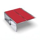 Rake Back Double Channel Stair Nosing 2.44m 93mm Vinyl, red insert, Mirrorflect Silver finish