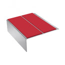 Double Channel Stair Nosing 2.75m Rake Back 93mm Tread, red insert, Satin Silver finish