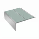 Rake Back Double Channel Stair Nosing 3.22m 93mm Tread Vin, sage green insert, Satin Silver finish