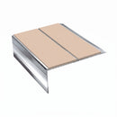 Rake Back Double Channel Stair Nosing 2.44m 93mm Vinyl, sahara insert, Mirrorflect Silver finish
