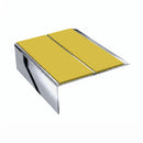 Rake Back Double Channel Stair Nosing 2.44m 93mm Vinyl, yellow insert, Mirrorflect Silver finish