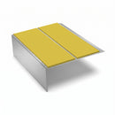 Double Channel Stair Nosing 2.75m Rake Back 93mm Tread, yellow insert, Satin Silver finish