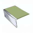Aluminium Stair Nosing 3.22m Rake Back Single Channel, apple green insert, Mirrorflect Silver finish