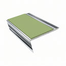 Aluminium Rake Back Stair Nosing 2.44m Single Channel Ramp, apple green insert, Mirrorflect Silver finish