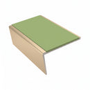 Single Channel Stair Nosing 2.75m | Rake Back | Aluminium , apple green insert, Satin Bronze finish