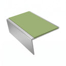 Single Channel Aluminium Stair Nosing 2.44m PVC Insert, apple green insert, Satin Silver finish