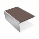 Single Channel Aluminium Stair Nosing 2.44m PVC Insert, brown insert, Satin Silver finish