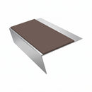 Aluminium Rake Back Stair Nosing 2.44m Single Channel Ramp, brown insert, Satin Silver finish