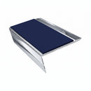 Rake Back Aluminium Stair Nosing | Single Channel | 3.22m , dark blue insert, Mirrorflect Silver finish