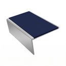 Single Channel Aluminium Stair Nosing 2.44m PVC Insert, dark blue insert, Satin Silver finish
