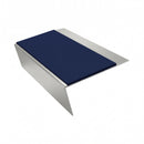 Aluminium Rake Back Stair Nosing 2.44m Single Channel Ramp, dark blue insert, Satin Silver finish