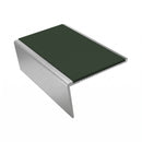 Single Channel Aluminium Stair Nosing 2.44m PVC Insert, dark green insert, Satin Silver finish