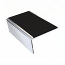 Single Channel Aluminium Stair Nosing 2.44m PVC Insert, premium black insert, Mirrorflect Silver finish