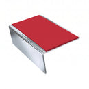 Aluminium Stair Nosing 3.22m Rake Back Single Channel, red insert, Mirrorflect Silver finish