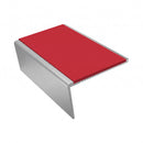 Single Channel Aluminium Stair Nosing 2.44m PVC Insert, red insert, Satin Silver finish