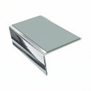 Single Channel Aluminium Stair Nosing 2.44m PVC Insert, sage green insert, Mirrorflect Silver finish