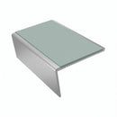 Single Channel Stair Nosing 2.75m | Rake Back | Aluminium , sage green insert, Satin Silver finish