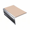 Single Channel Aluminium Stair Nosing 2.44m PVC Insert, sahara insert, Mirrorflect Silver finish