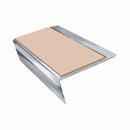 Aluminium Rake Back Stair Nosing 2.44m Single Channel Ramp, sahara insert, Mirrorflect Silver finish