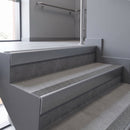 Aluminium rake back stair nosing 56 x 56mm, Everest Exterior Grip insert, Mill Finish, fitted to concrete steps