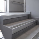 Aluminium rake back stair nosing 56 x 56mm, Everest Exterior Grip insert, Satin Silver finish, fitted to concrete steps