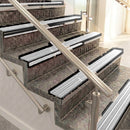 Raked back aluminium stair nosing, black anodised with satin aluminium insert