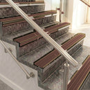 Raked back aluminium stair nosing, bronze with claret castellated insert