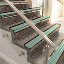 Raked back aluminium stair nosing, bronze with jade castellated insert