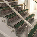 Raked back aluminium stair nosing, bronze with spruce castellated insert