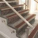 Raked back aluminium stair nosing, light bronze with claret castellated insert