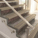 Raked back aluminium stair nosing, light bronze with fawn castellated insert