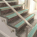 Raked back aluminium stair nosing, light bronze with jade castellated insert